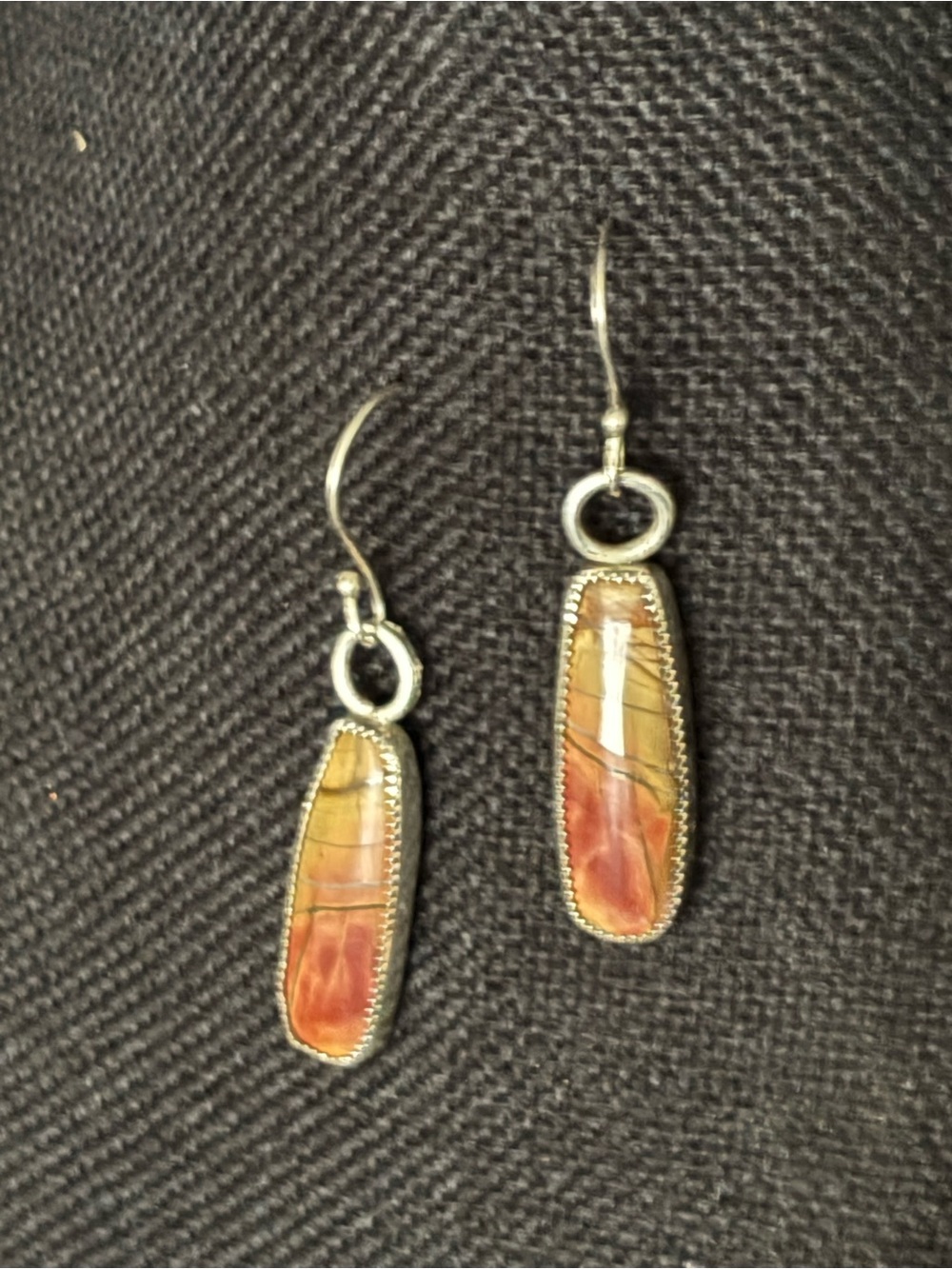 Caramel Agate and Sterling Silver Earrings , NEW, 2.25”, Handmade